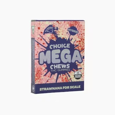 Photograph of product: Choice - 2pk Mega Gummies - (200mg) - Hybrid - **STRAWNANA FOR SCALE** (5/$20)