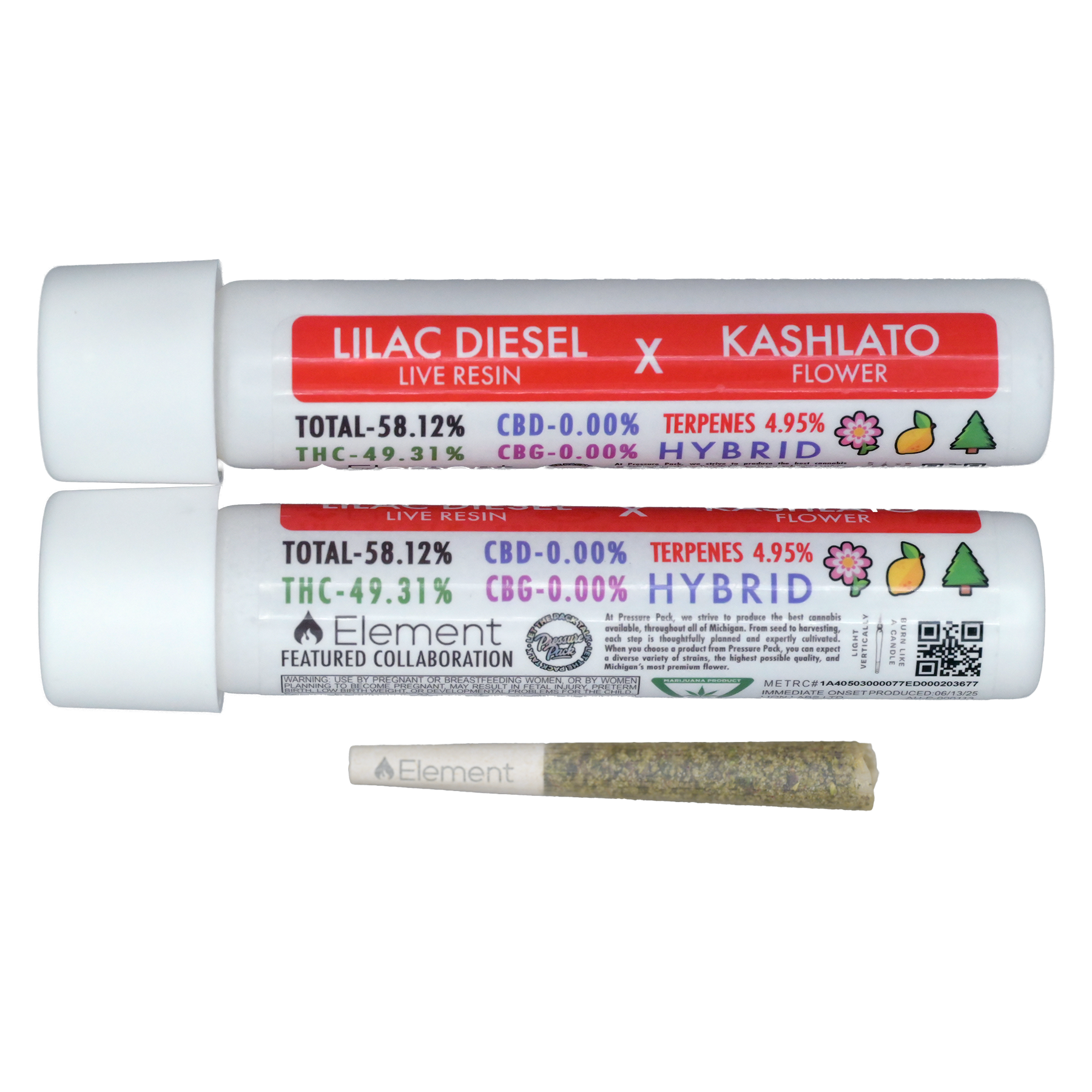 Photograph of product: Element | Kashlato x Lilac Diesel | Live Resin Infused Pre-Roll