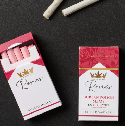 Photograph of product: Rosie's Slims | .45g Pre-Roll | 6 Pack |  | Durban Poison