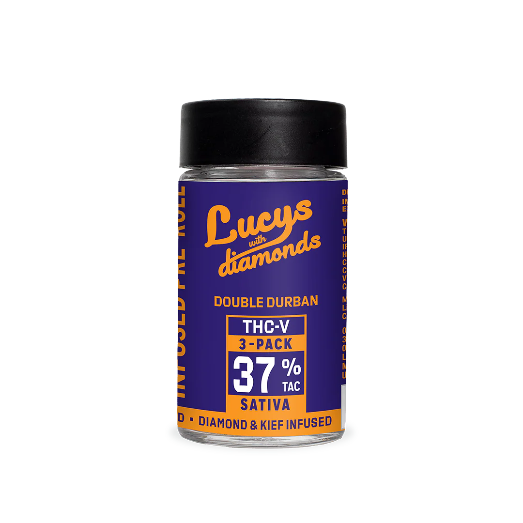 Photograph of product: BLOTTER | DOUBLE DURBAN | DIAMOND & KIEF INFUSED PRE-ROLLS | (2.1G)3PK