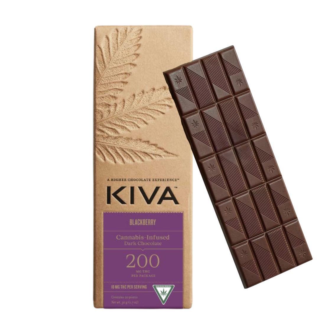 Photograph of product: Kiva | Blackberry Dark Chocolate Bar | 20x10mg | 200mg