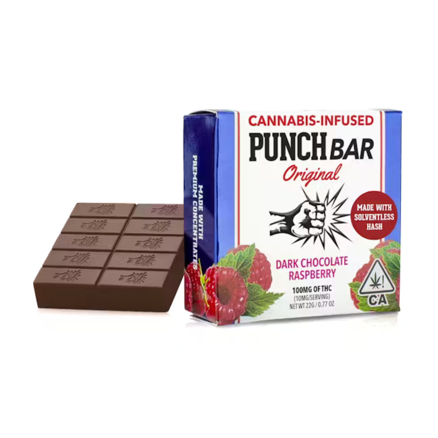 Photograph of product: PUNCH SOLVENTLESS BAR EDIBLE - DARK CHOCOLATE RASPBERRY 100MG (1CT)