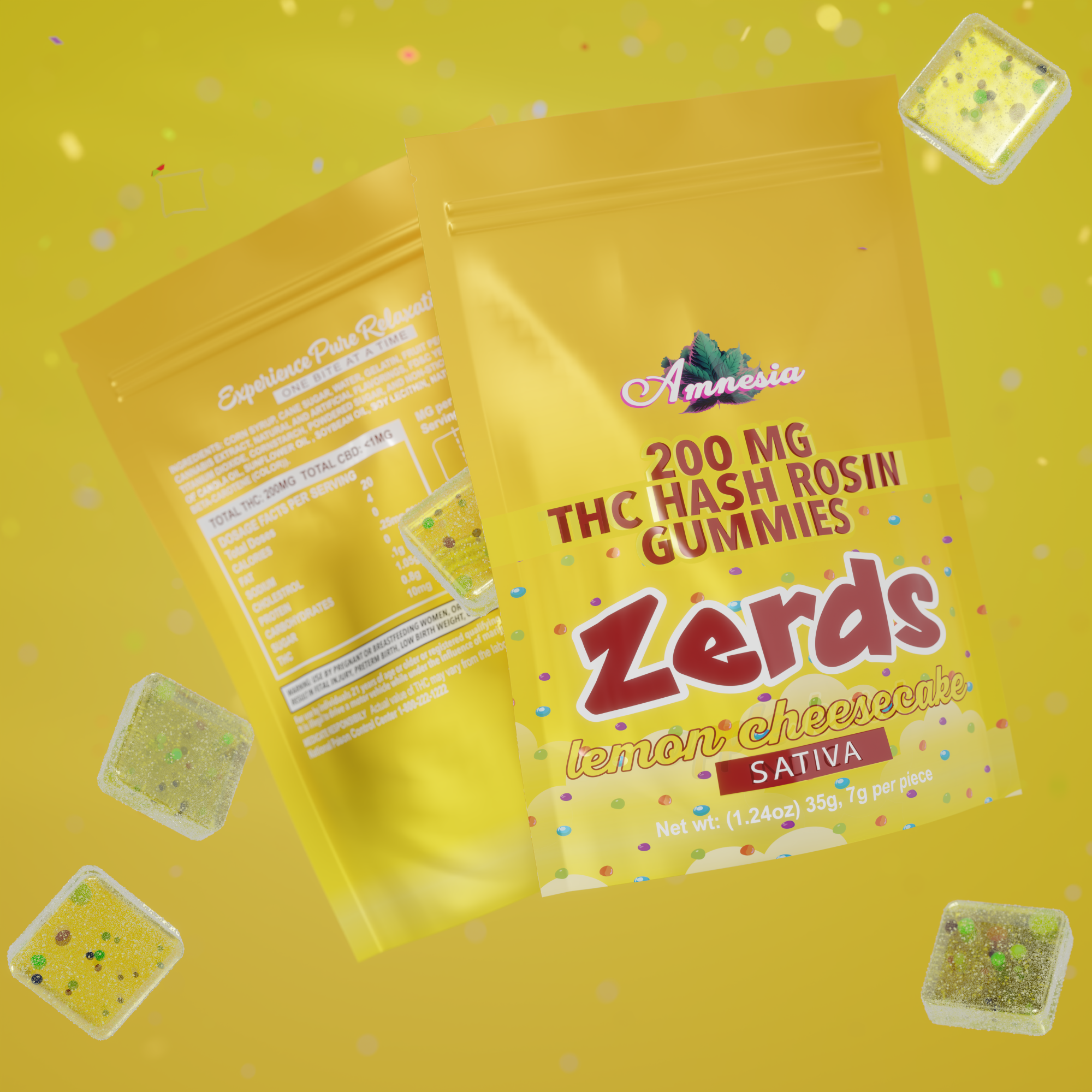 Photograph of product: Amnesia 200mg 1pk au chocolat Rosin Zerds Gummies Lemon Cheesecake