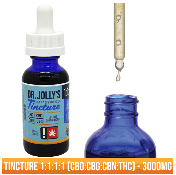 Photograph of product: 1:1:1:1 CBD:CBN:CBG:TH-oui Tincture | 1oz