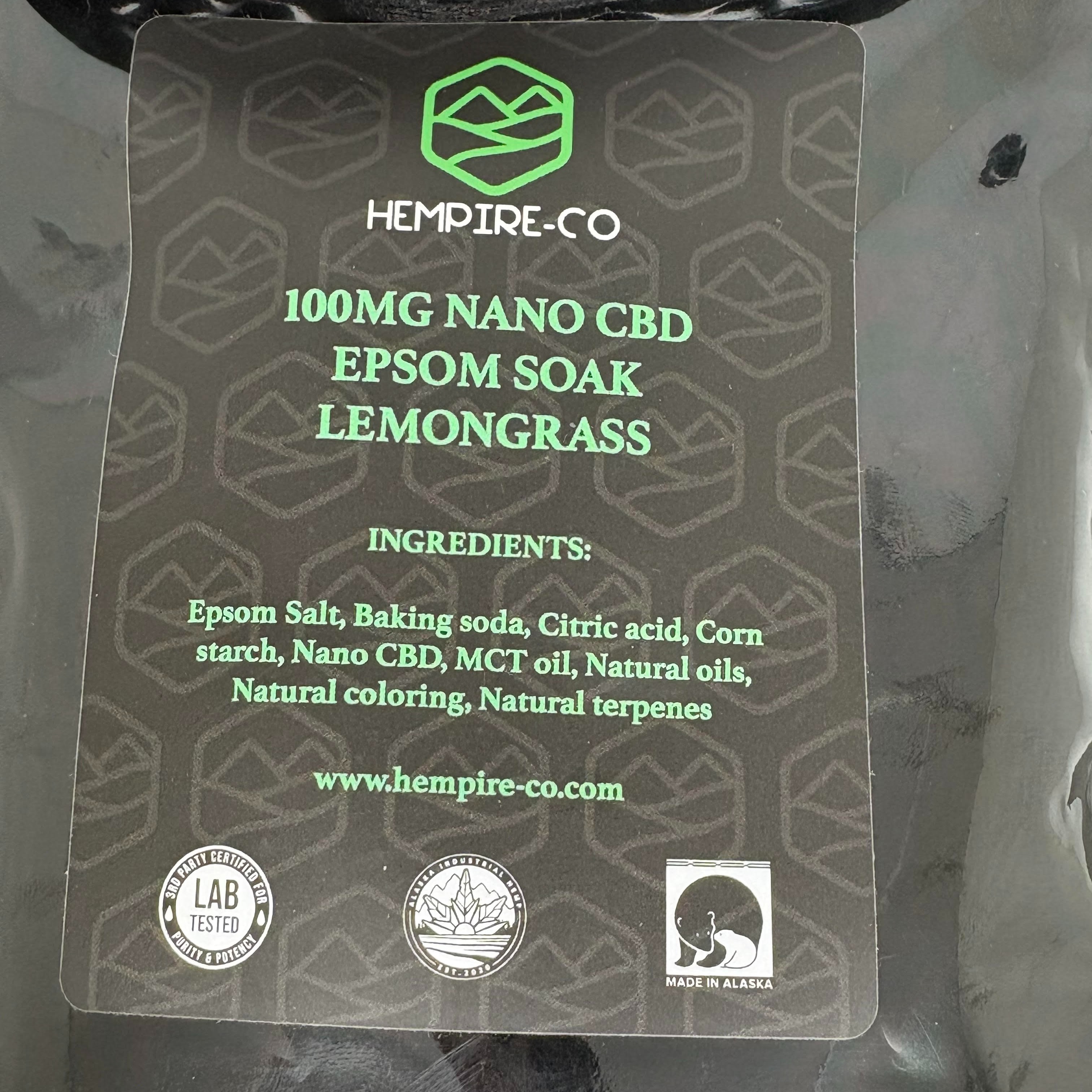 Photograph of product: CBD Lemongrass 100mg Epsom Soak By Hempire Co.