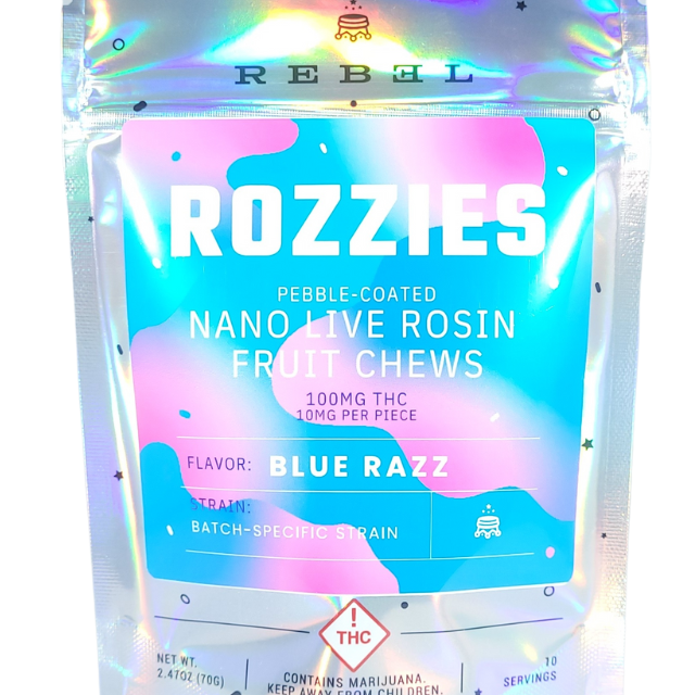 Photograph of product: Blue Razzie (H) - 100mg Rosin Fruit Chews - Rozzies