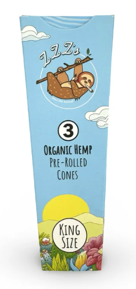 Photograph of product: Accessories | ZZZ's Rolling | Stoner Sloth Unbleached Organic Hemp King Size Cones | 3pk