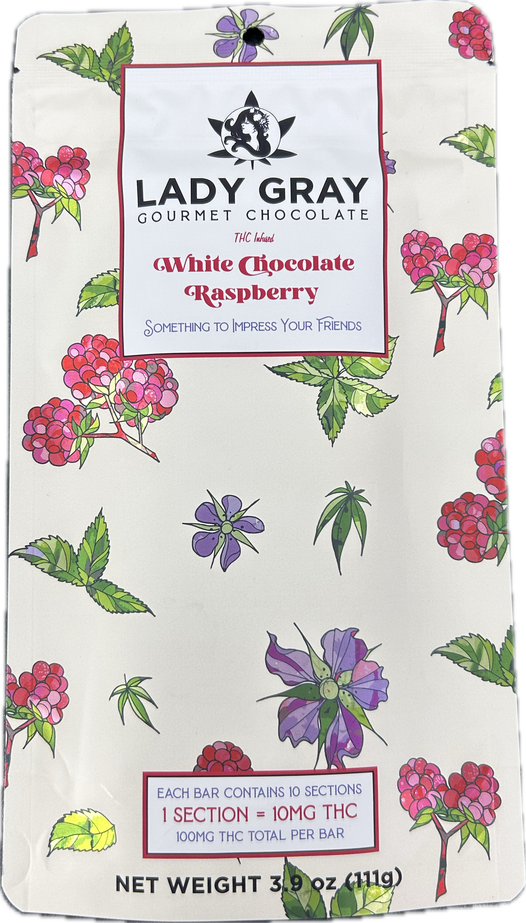Photograph of product: Raspberry White Chocolate Bar 100mg