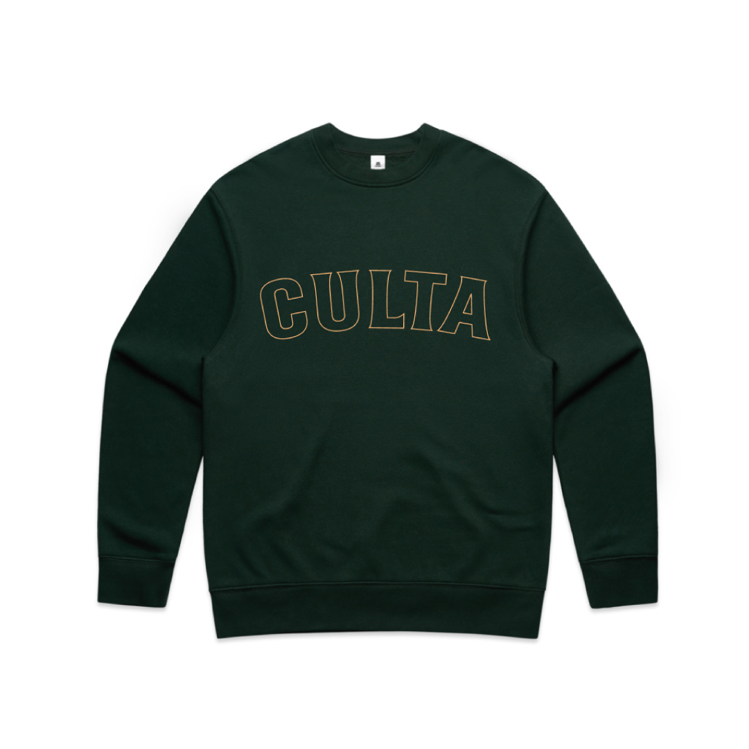 Photograph of product: CULTA Green Varsity Crew Sweatshirt (X-Small)