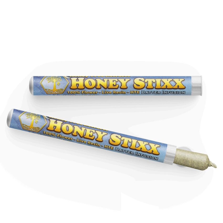 Photograph of Product: Bodhi High - Honey Stixx Master Kush x UW Purple + CBN Inf Preroll 2pk
