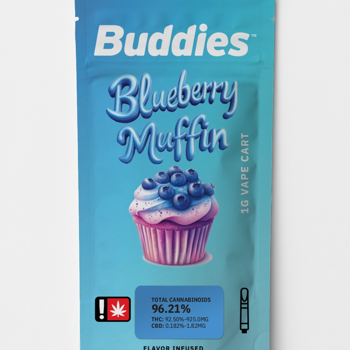 Photograph of product: Cartridge - 1g Buddies Flavored - Blueberry Muffin - GREEN LEAF SPECIAL
