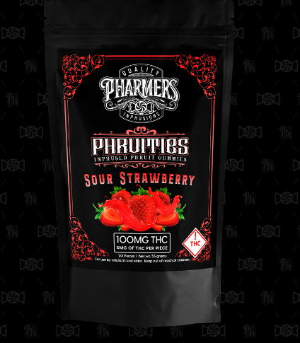 Photograph of product: Pharmers - Gummies - (H) - Sour Strawberry - 100mg