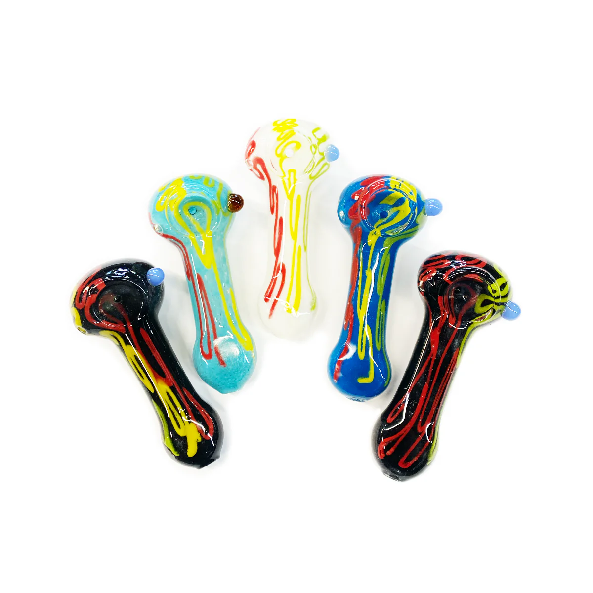 Photograph of product: 4.5" Hand Pipe Spoon Pressed Mouth with Color Lines