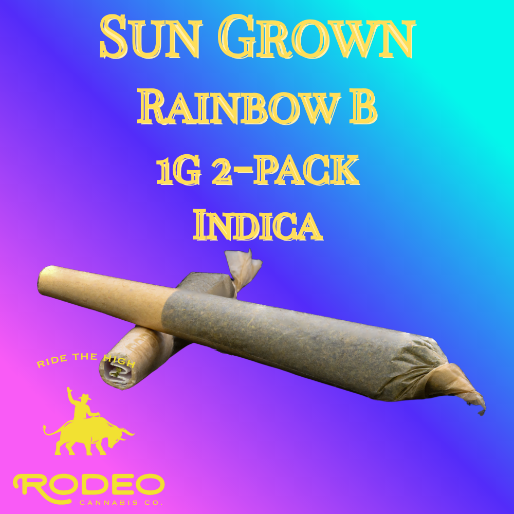 Photograph of product: Rodeo Sun Grown Rainbow B Pre Rolls 21.83% (I) 2g 2 Pack - 00097