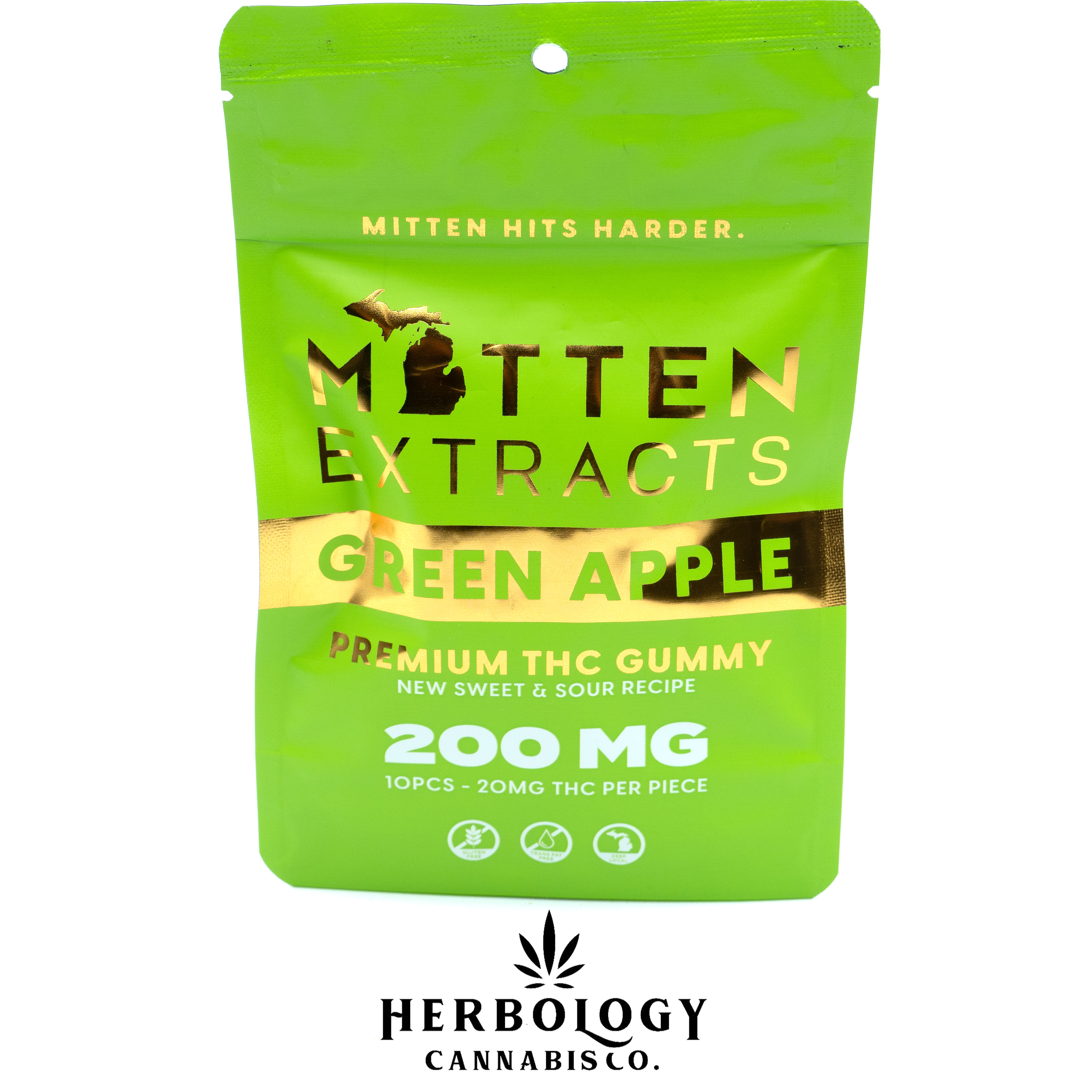 Photograph of product: Mitten Extracts | Gummy | Green Apple | 200mg
