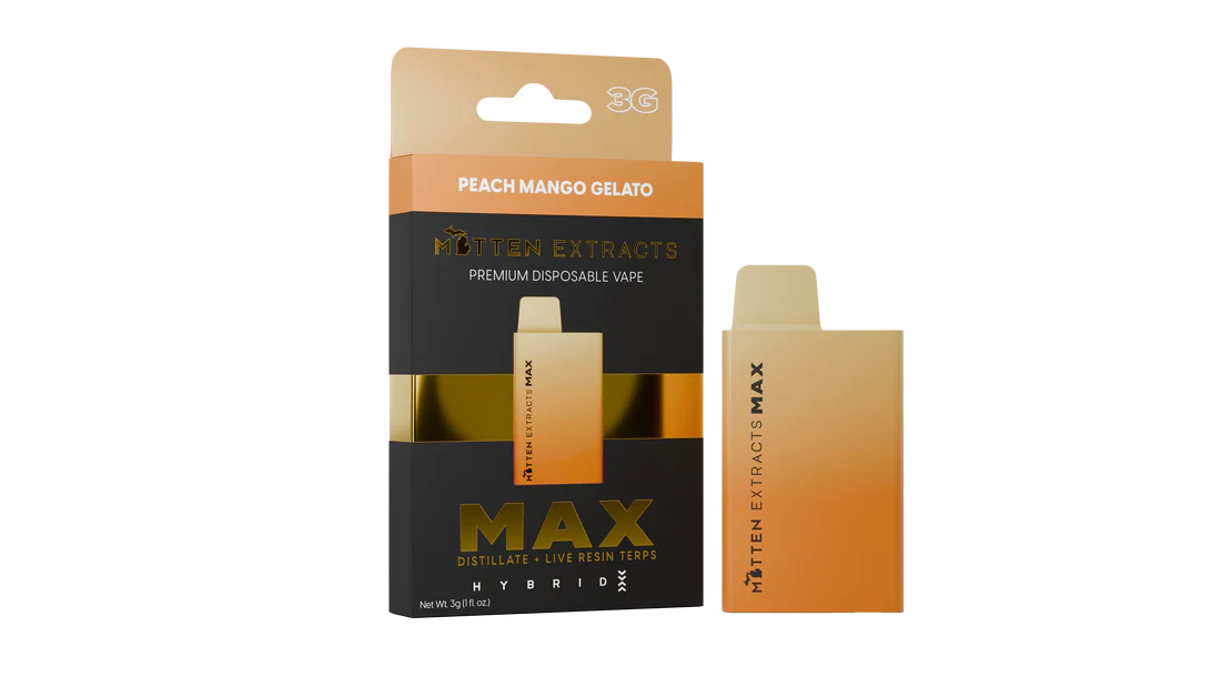 Photograph of product: MITTEN EXTRACTS MAX | PEACH MANGO GELATO - PLUS DISPOSABLE HYBRID