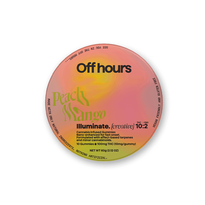Photograph of product: Off Hours | Gummies 10 Pack | Illuminate | Peach Mango | 100mg