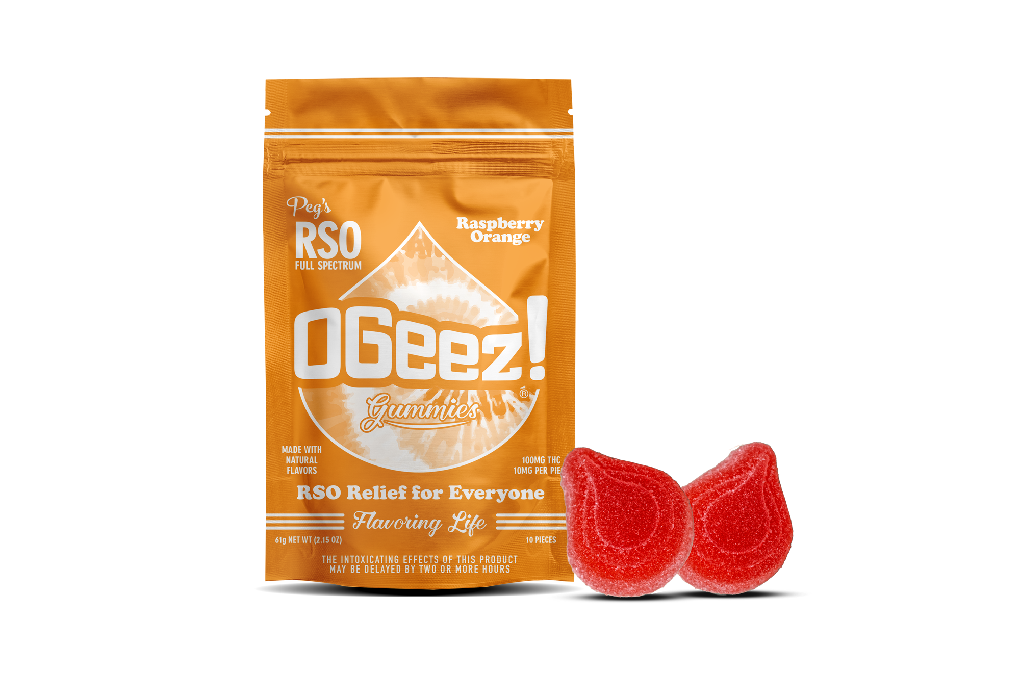 Photograph of product: OGeez - Peg's Raspberry Orange - 100mg RSO