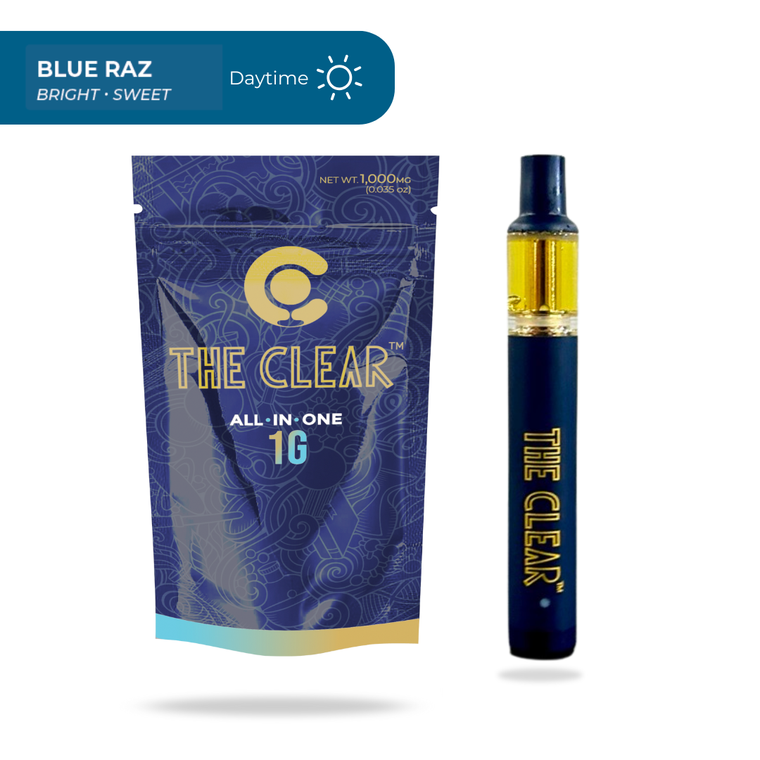 Photograph of product: The Clear Elite - Vape Cart - AIO - Blue Raz - Hybrid - 1G