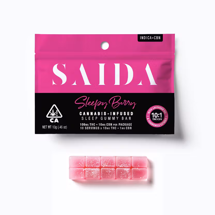 Photograph of product: Saida - Sleepy  Berry 10:1 TH-oui CBN - Gummy Bar 100mg