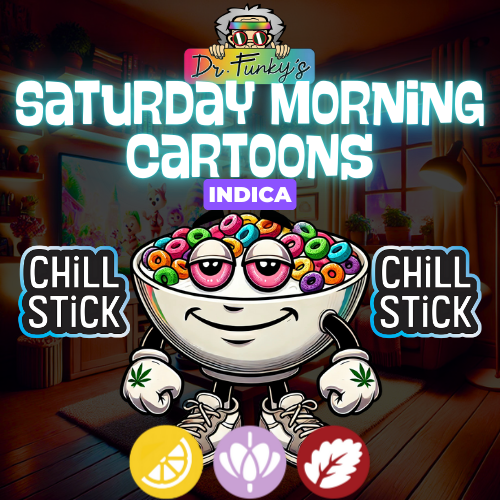 Photograph of product: Dr. Funky's | Infused Pre-Roll | Chill Stick | Saturday Morning Cartoons | 0.6g