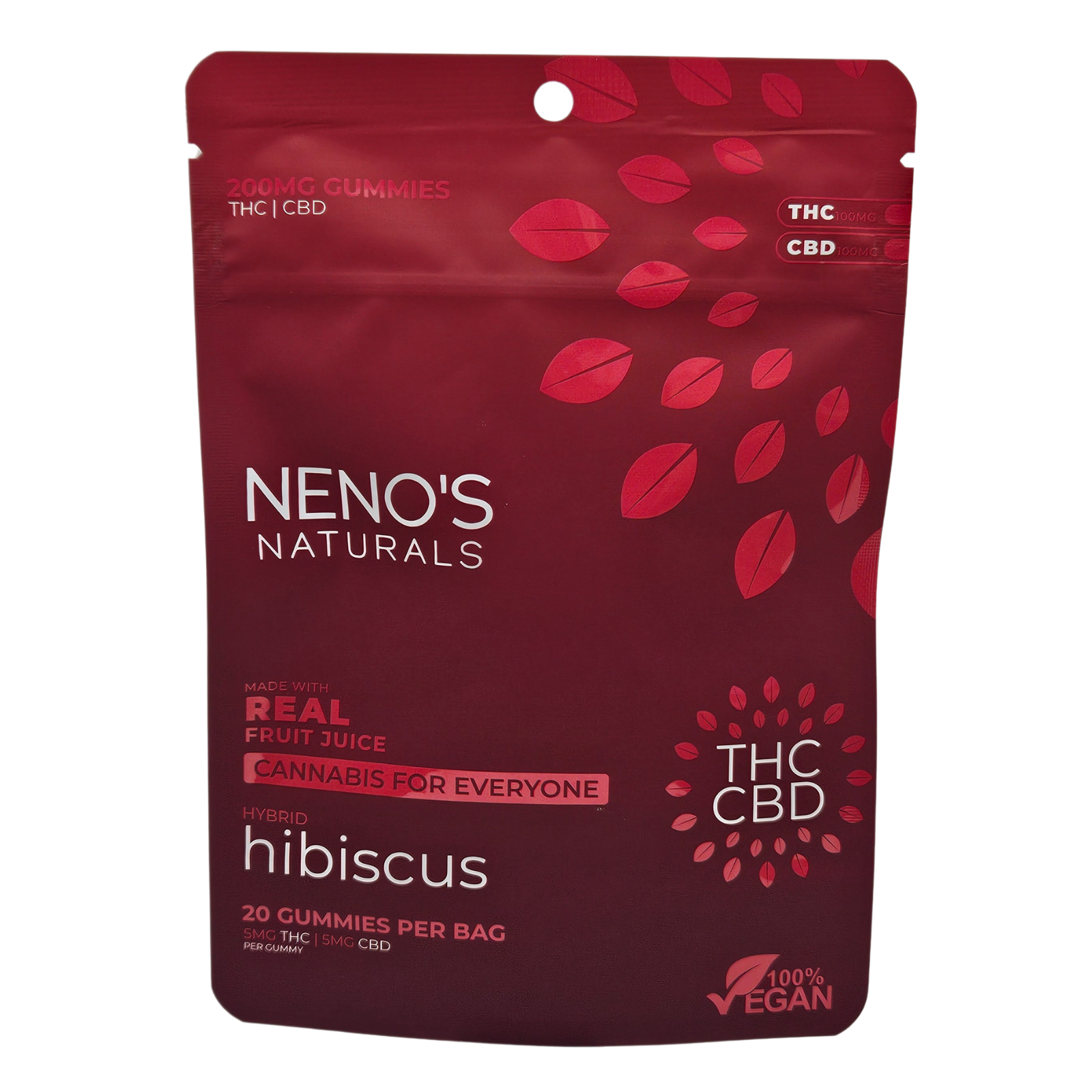 Photograph of product: Neno's Naturals Hibiscus 1:1 100mg TH-oui/CBD Gummies Rec