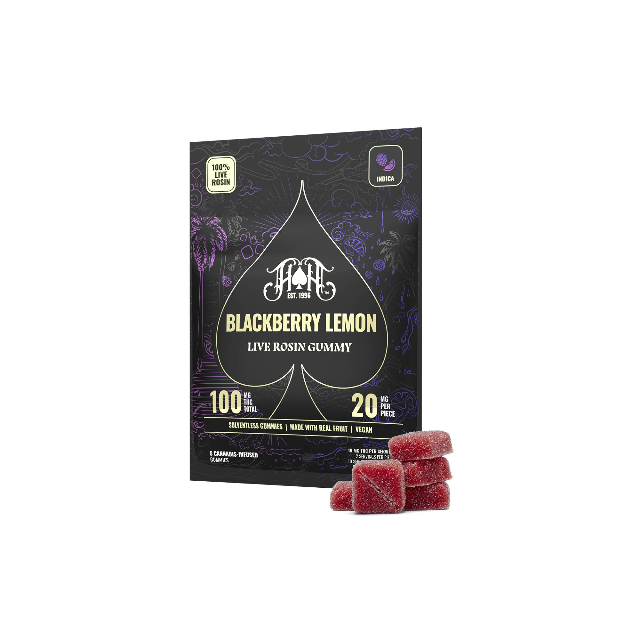 Photograph of product: BLACKBERRY LEMON 100MG 5 PACK LIVE ROSIN GUMMIES