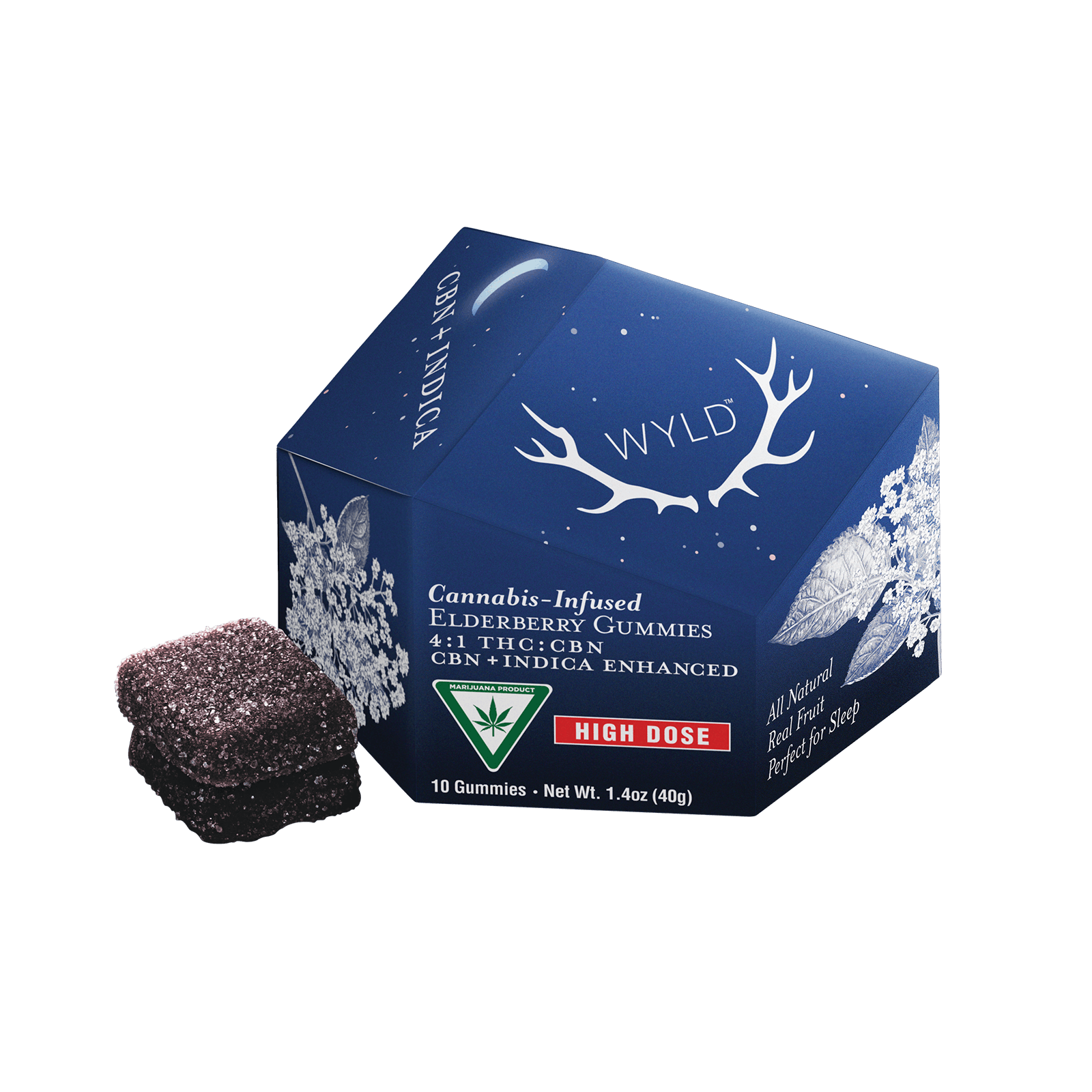 Photograph of product: Elderberry 4:1 200mgTH-oui:50mgCBN Gummies By Wyld