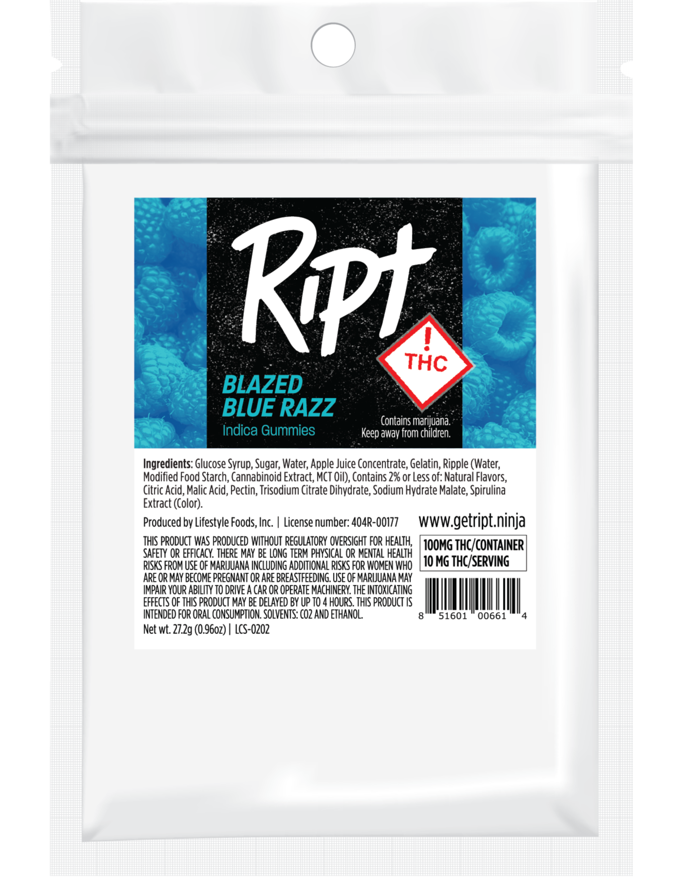 Photograph of product: Ript - Blazed Blue Raz (I) - 100mg