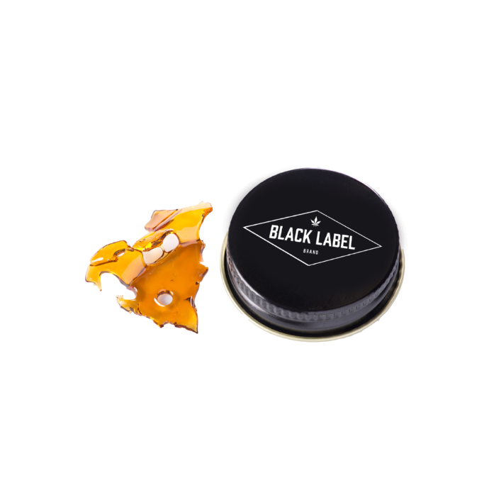 Photograph of Product: Black Label: Cured Resin Shatter, Garlic Fusion (Hybrid)