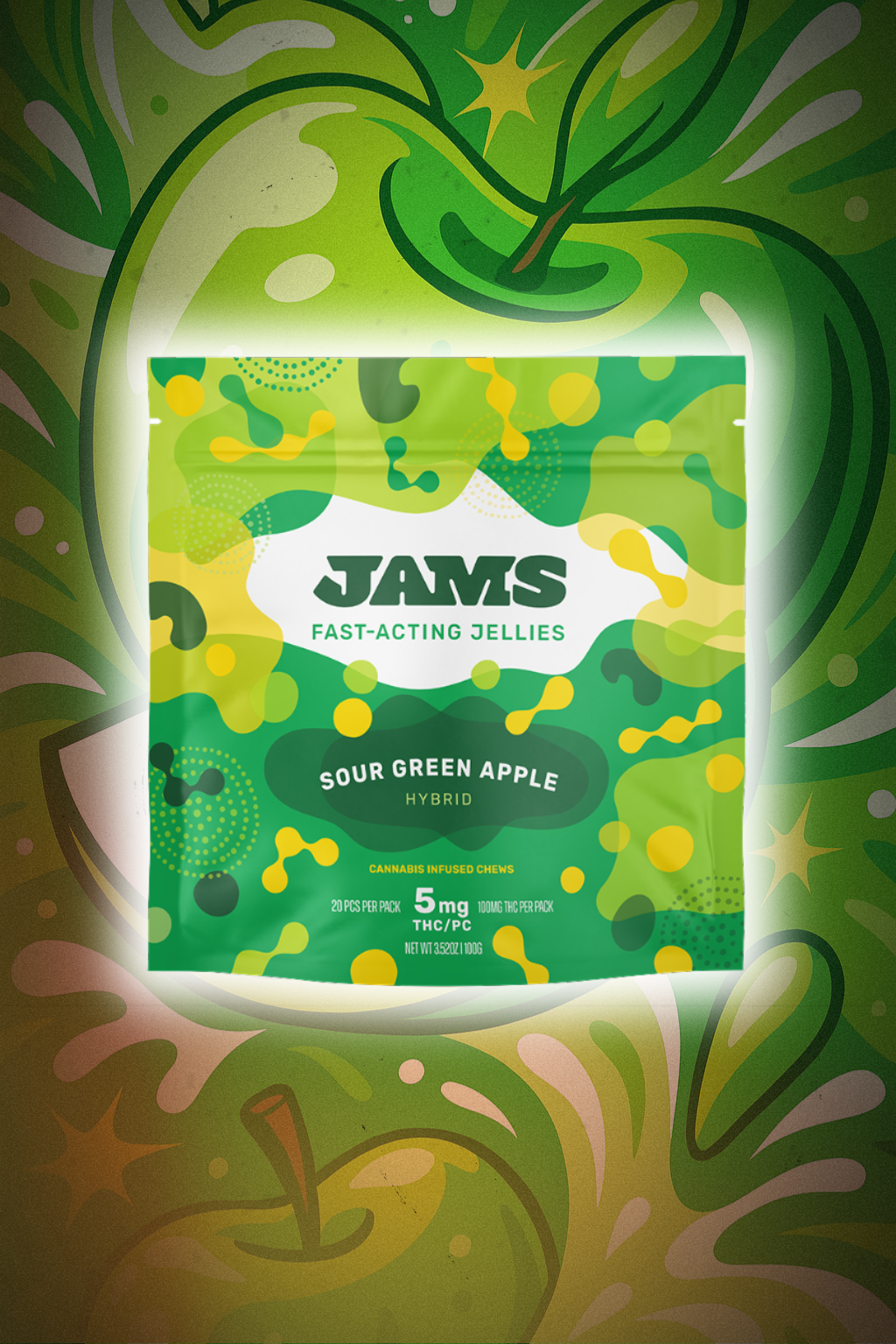 Photograph of product: Jams | Sour Green Apple Fast Acting Jellies | 100mg Hybrid