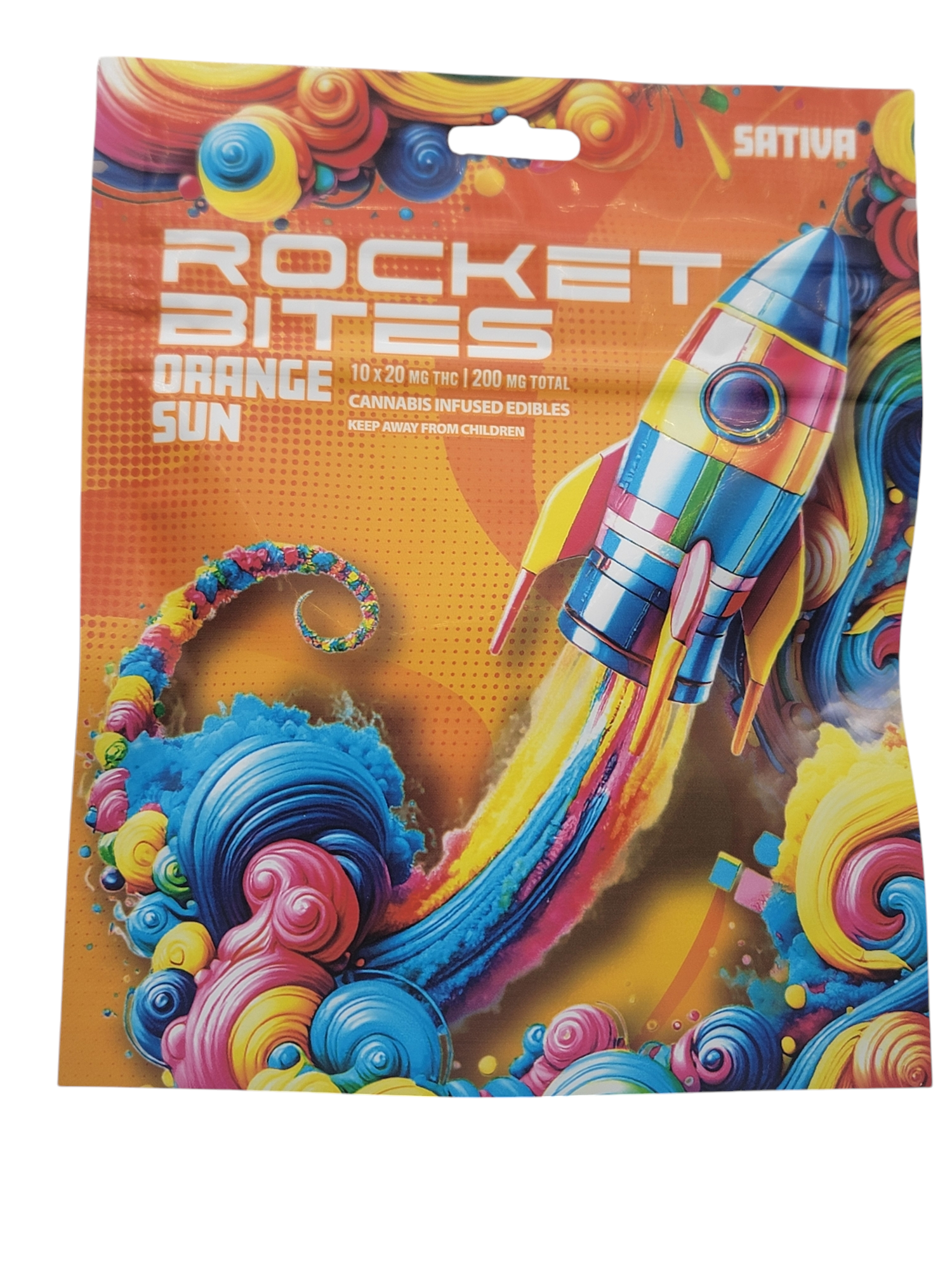 Photograph of product: Rocket Bites Orange Sun Gummies 200mg Rec
