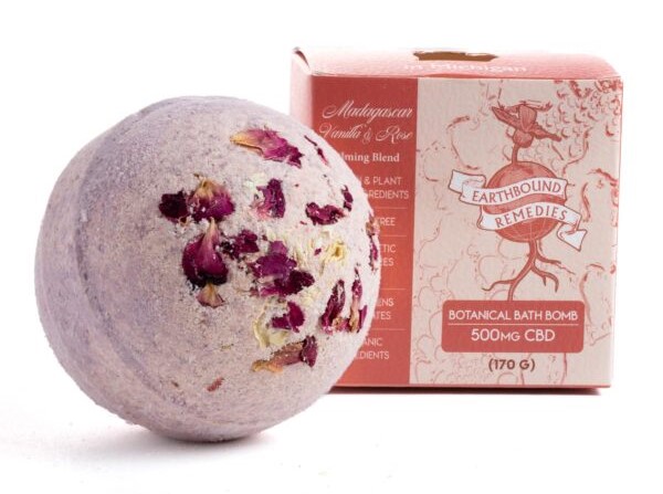 Photograph of product: Earthbound Remedies: Madagascar Vanilla Rose Calming 500MG Bath Bomb