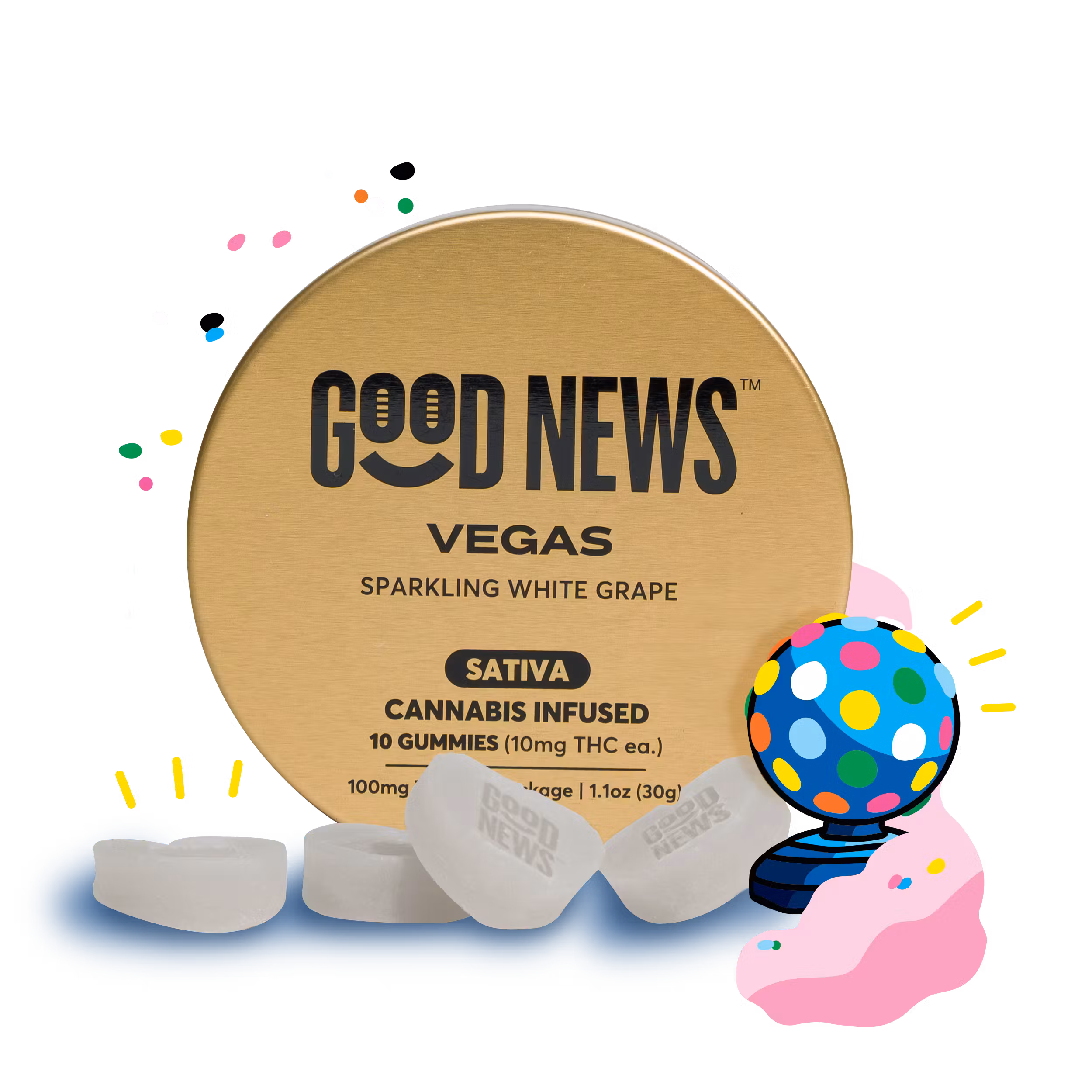 Photograph of product: Sparkling White Grape | Vegas TH-oui + Caffeine Gummies | 100mg