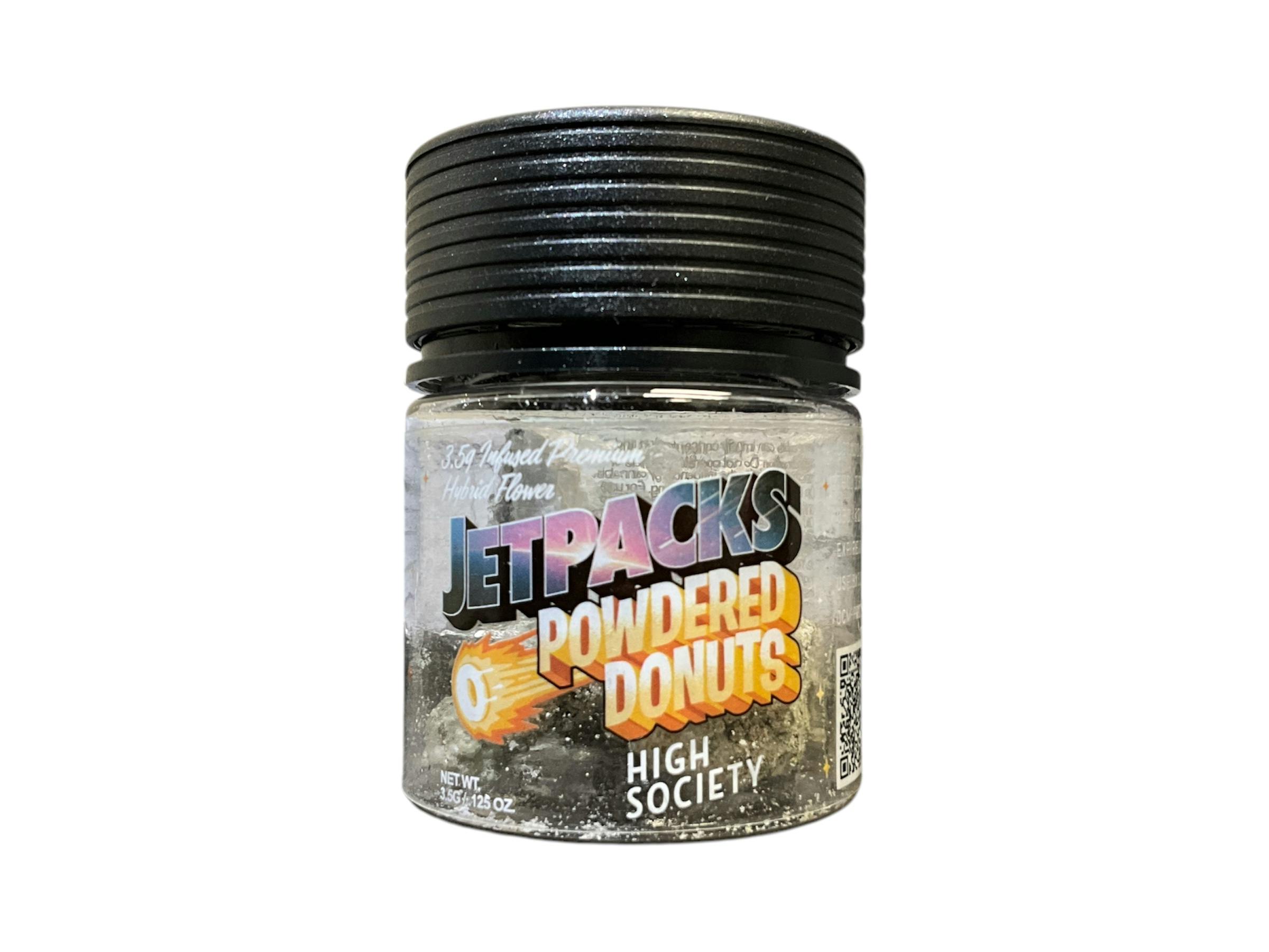 Photograph of product: JETPACKS | POWDERED DONUTS | HIGH SOCIETY | INFUSED FLOWER | 3.5G