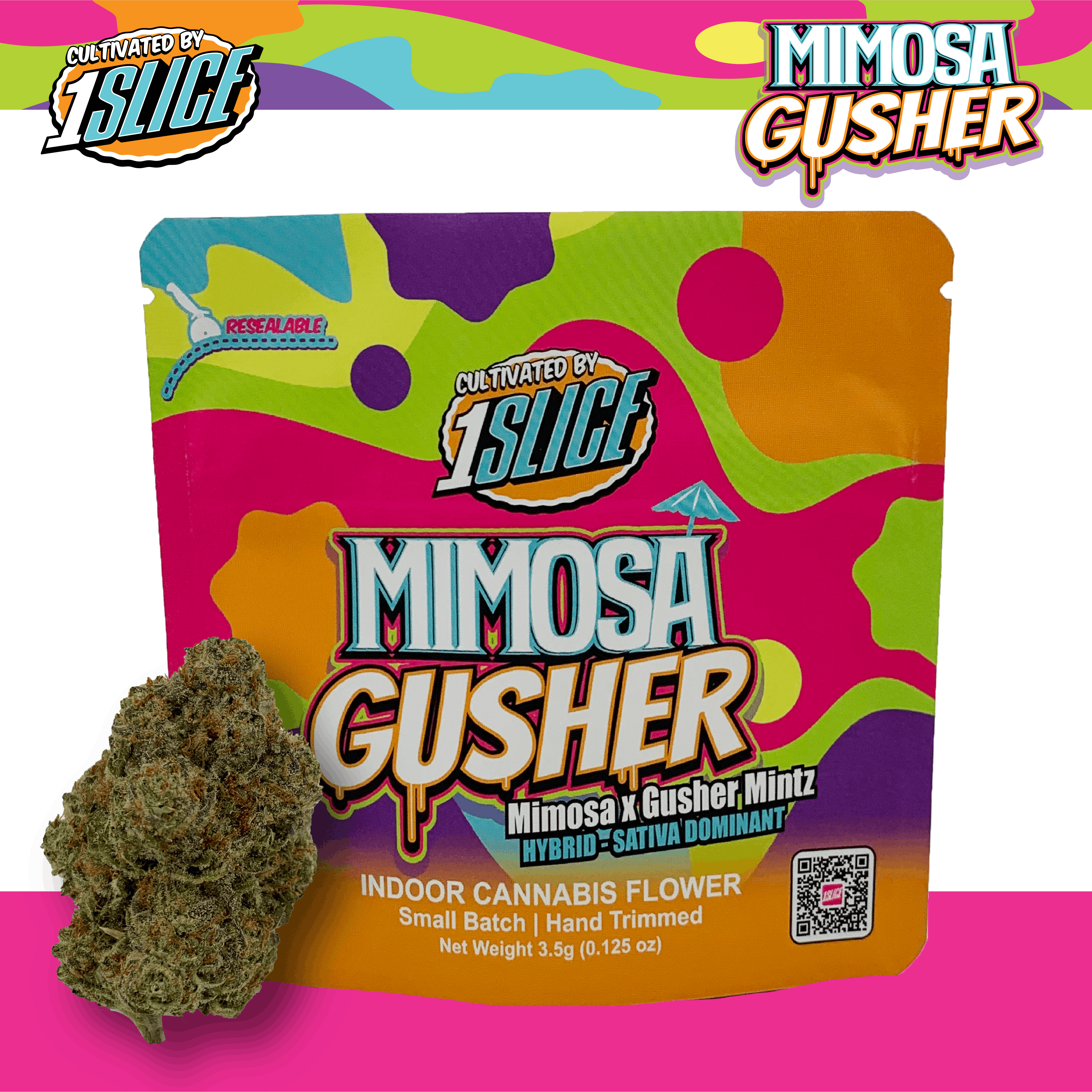 Photograph of product: 1SLICE Mimosa Gusher Flower 3.5g