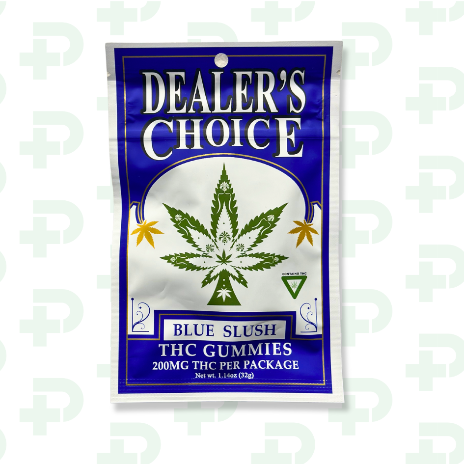 Photograph of product: Dealers Choice 200mg Gummies - Blue Slush