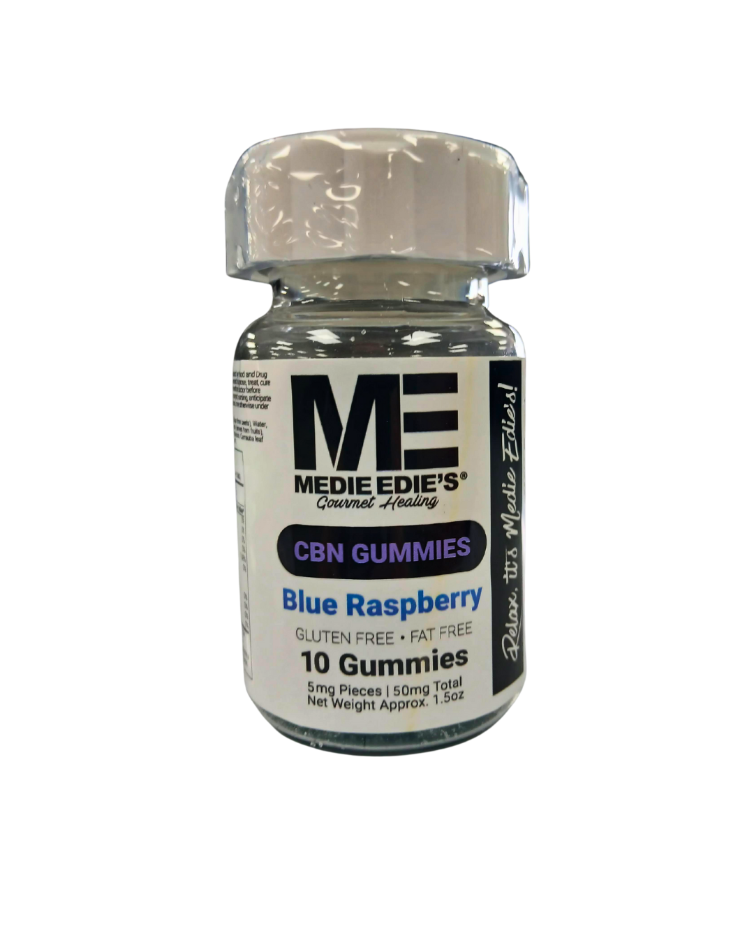 Photograph of product: CBN Medie Edie's 50mg (10x5mg) Gummies Blue Raspberry