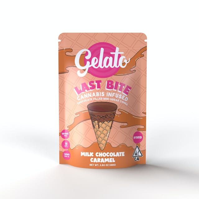 Photograph of product: Last Bites Milk Chocolate Caramel (H) Mini Cones 100mg - Retail