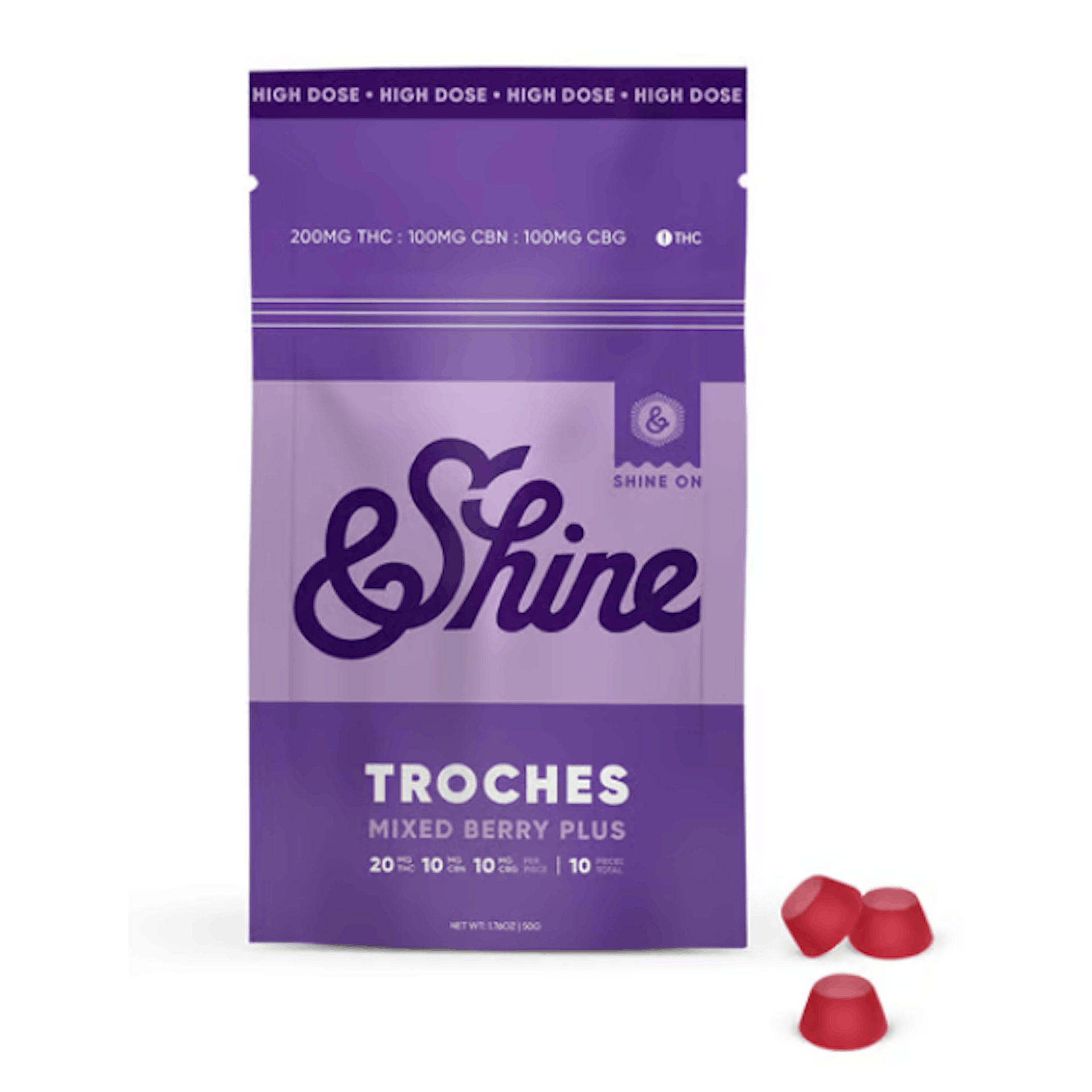 Photograph of product: Mixed Berry PLUS | 2:1:1 TH-oui:CBN:CBG 40mg Troches | 10pk