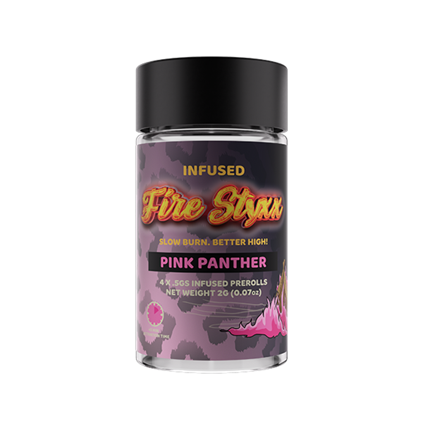 Photograph of product: FIRESTYXX | PINK PANTHER | HYBRID | INFUSED PRE-ROLL | 4PK | REC