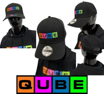 Photograph of product: Qube | Black Hat | Embroidered Logo | Adjustable