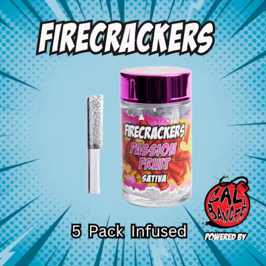 Photograph of product: FIRECRACKER 5 X .6G INFUSED PRE ROLL - PASSION FRUIT