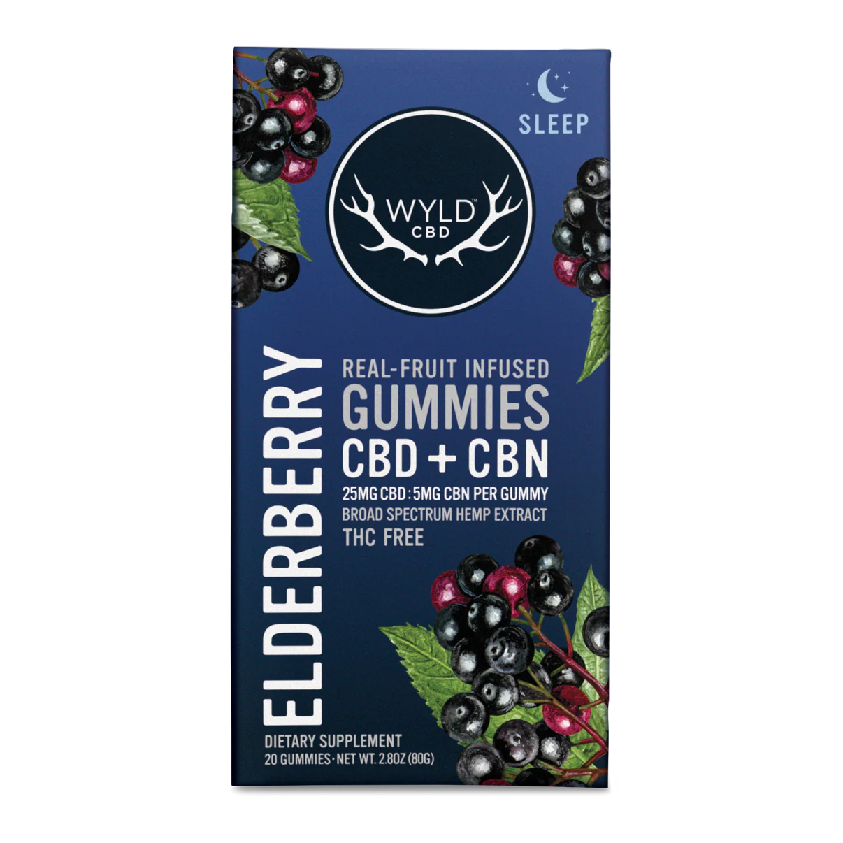 Photograph of product: Wyld CBD | Elderberry CBD:CBN Gummies | 500mg CBD/100mg CBN THC-Free | SLEEP | 20ct (25mg CBD per)