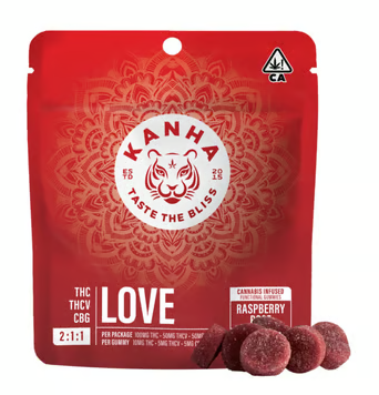 Photograph of product: Love Raspberry Rose | 2 THC : 1  THCV | 1 CBG | 10pk | 100mg