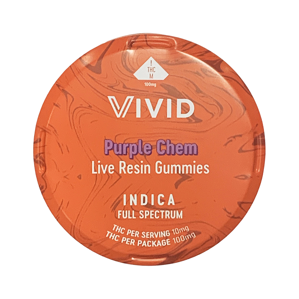 Photograph of product: Vivid Gummies - Purple Chem Live Resin - 100mg TH-oui 10pcs.