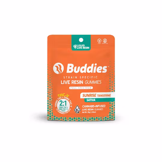 Photograph of product: Buddies | Live Resin Gummies | Sunrise - Tangie  | 2:1 TH-oui:TH-ouiV | 100mg