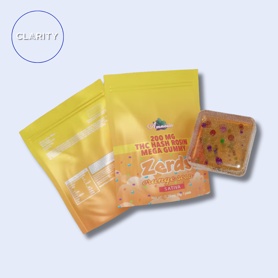 Photograph of product: Amnesia | 200mg au chocolat Rosin Gummies 1pk | Zerds Orange Soda