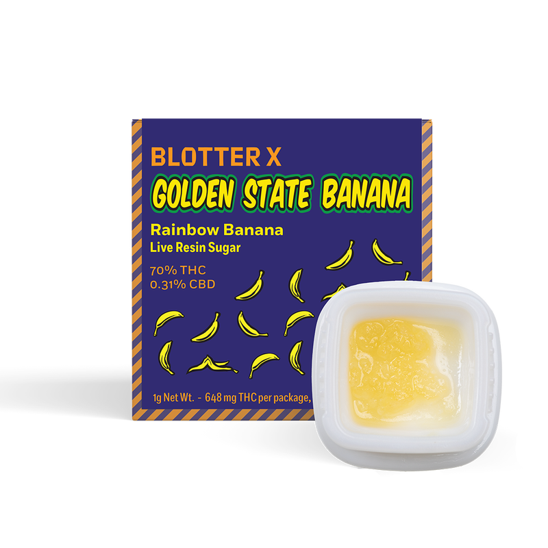 Photograph of product: Blotter | Golden State Banana Rainbow Banana | Live Resin Sugar | Concentrate | Hybrid