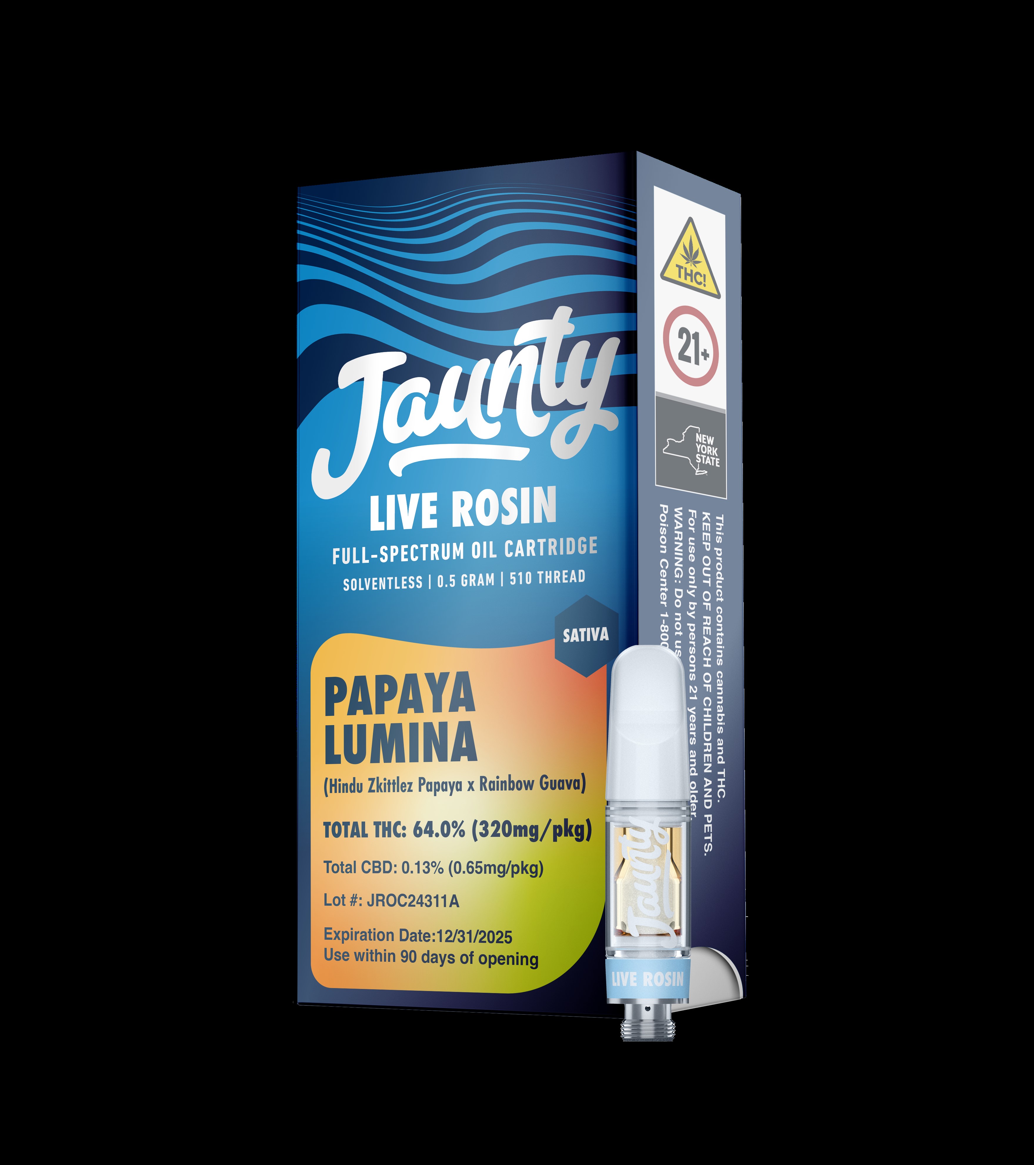 Photograph of product: JAUNTY | LIVE ROSIN VAPE CARTRIDGE | PAPAYA LUMINA
